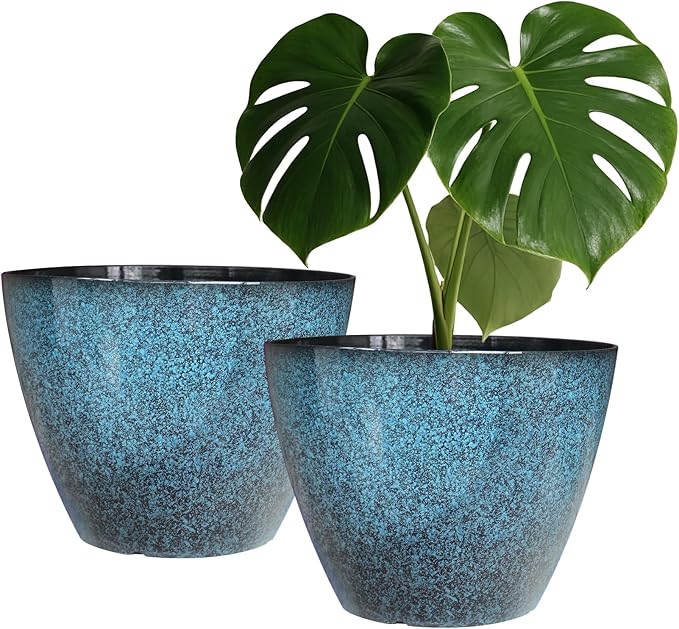 2 Pack Plastic Plant Pots with Drainage Holes, 8 inch Planter for Indoor Outdoor Plant, Garden Flower Pots for Aloe, Herbs, Cactus(Blue, 2pcs) Vanslogreen