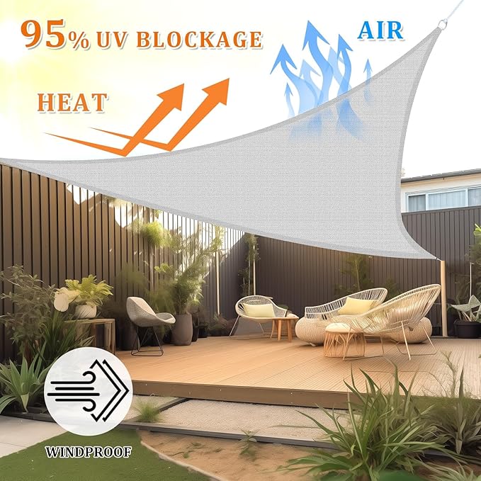 Shade&Beyond Triangle Sun Shade Sail 16'X16'X16' Permeable Canopy Light Grey for Patio Garden Yard Deck Pergola (We Make Custom Size) ShadeBeyond