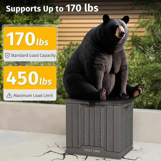 EAST OAK Outdoor Storage Box | 31 Gallon Deck Box Indoor and Outdoor Use | Waterproof Resin Storage Bin with Latch for Patio Cushions, Gardening Tools | UV Resistant | Deep Grey EASTOAK