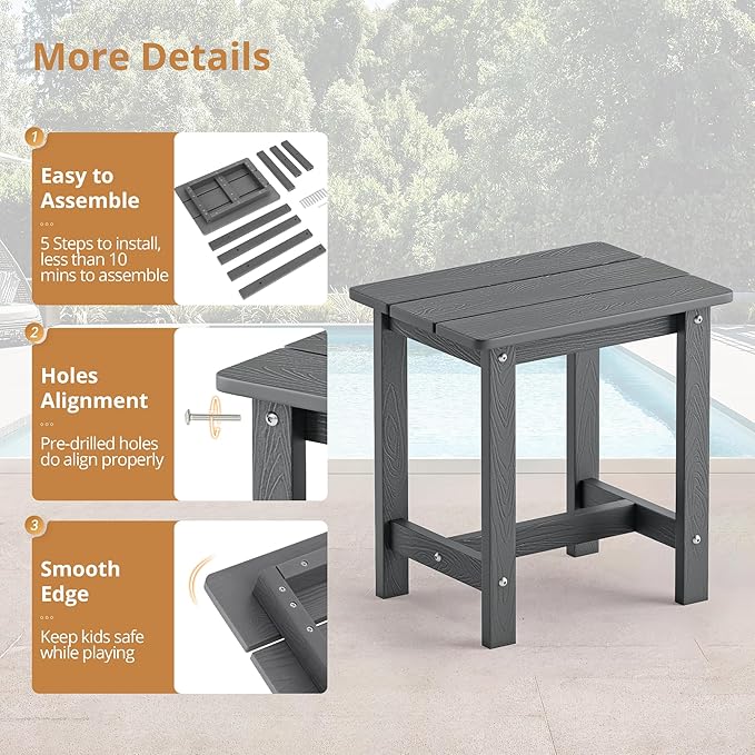 LUE BONA Outdoor Rocking Chairs Set, 3-Piece, HDPS Poly Porch Rockers with Table, Plastic Weather Resistant Rocking Chair Set for Outdoor Indoor, Garden, Backyard, 350lb, Gray Chairs+Table LUEBONA