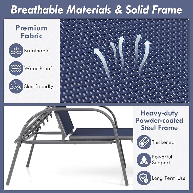 Giantex Patio Lounge Chair, Outdoor Chaise Lounge with 5 Adjustable Backrest, Sturdy Steel Frame, Sunbathing Recliner, Tanning Chair for Beach, Outside, Yard, Balcony, Pool Chairs, Navy Giantex