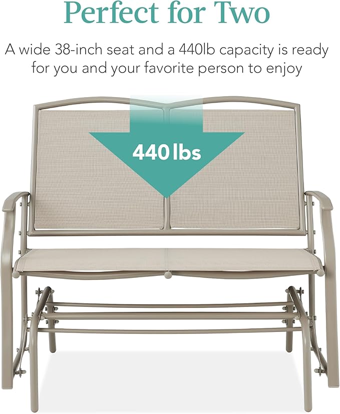 Best Choice Products 2-Person Outdoor Patio Swing Glider Steel Bench Loveseat Rocker for Deck, Porch w/Textilene Fabric, Steel Frame - Taupe BestChoiceProducts