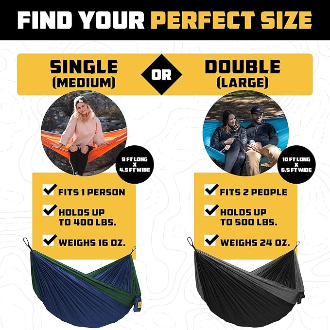 Wise Owl Outfitters Camping Hammock – 500lbs Portable Hammock with Tree Straps - Travel, Backpacking, Hiking, Outdoors Camping Gear - Single or Double WiseOwlOutfitters