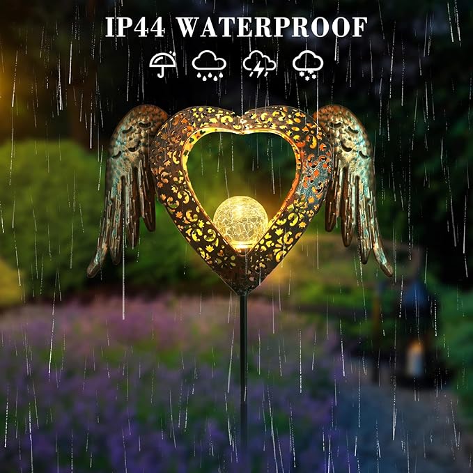 KAIXOXIN LEDs Solar Heart Stake Lights for Garden Metal Warm White, Memorial Gift - Perfect as Remembrance & Sympathy Gifts (Heart-Bronze) KAIXOXIN