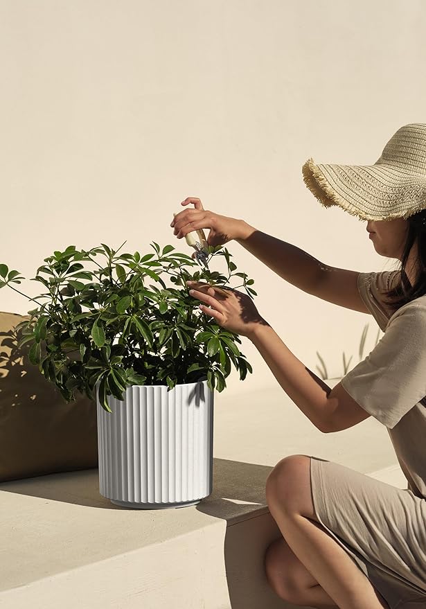 Veradek Demi Series Round Planter for Porch, Patio, Backyard | Durable Plastic-Stone Composite Material | Modern Décor for Tall Plants, Flowers VeradekOutdoor