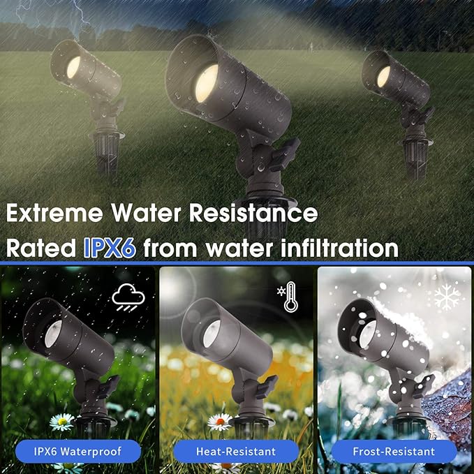E ENERGETIC LIGHTING LED Landscape Lights with Connectors, 12V Low Voltage, Warm White 3000k, 4W, 175LM, Outdoor Waterproof Garden Pathway Lights Wall Tree Flag Spotlights with Spike Stand, 2 Pack EENERGETICLIGHTING