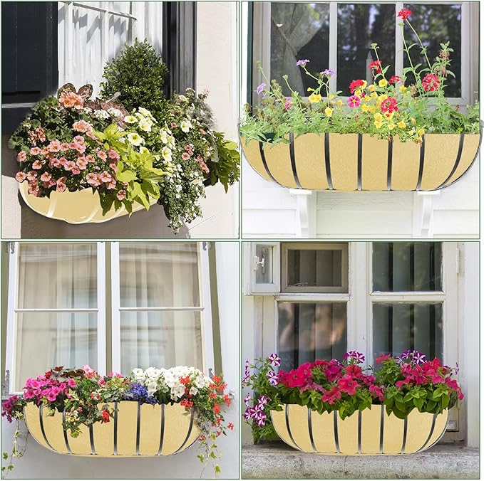 3PCS 30 Inch Planter Basket Liners Fabric Window Box Liners Felt Trough Planter Liner Replacement Beige Flower Basket Liner Non-Woven Hanging Plant Liner for Planters Garden Fence - Avoid Bird Nesting Emsiok