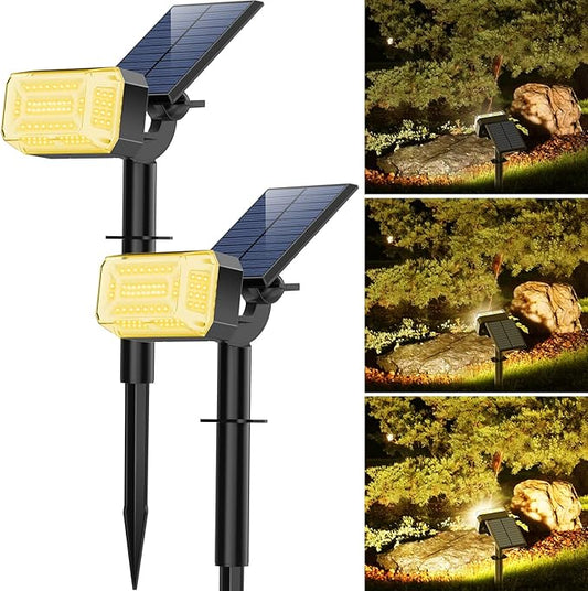 102 LED Solar Spot Lights Outdoor Waterproof IP65, Adjustable Landscape Spotlights, [2 Pack/4 Modes] Auto On/Off Solar Powered Flood Lights for Outside Yard Garden Wall Pathway (Warm White) WENATY