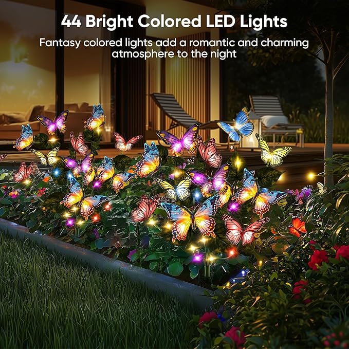 Solar Lights Outdoor Garden Decor: 6 Pack 102 Silk Butterflies with 132 Color-Changing LEDs - Auto On/Off 12H Magical Lighting IP65 Waterproof for Yard Patio Pathway - Unique Gifts for Mom Grandma NFEVER