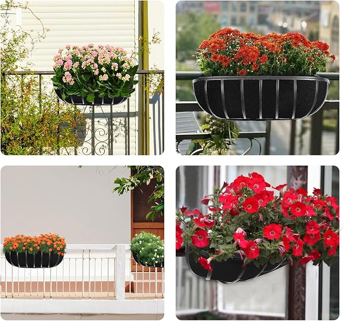 2PCS 30Inch Upgraded Planter Basket Liners Fabric Window Box Liners Felt Trough Planter Black Flower Basket Liner Non-Woven Hanging Plant Liner for Planters Garden Fence - Avoid Bird Nesting Emsiok