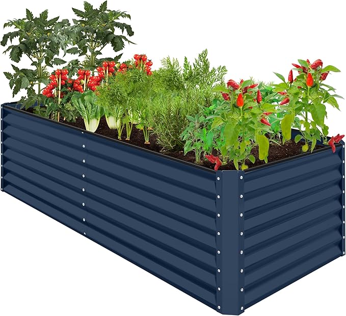 Best Choice Products 8x4x2ft Outdoor Metal Raised Garden Bed, Deep Root Planter Box for Vegetables, Herbs & Flowers, 478-Gallon Capacity, 100% Non Toxic Materials - Navy BestChoiceProducts