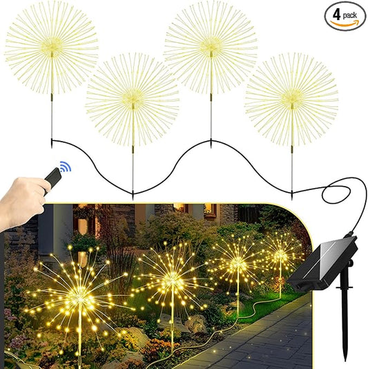 Anordsem Solar Fireworks Lights Outdoor: 4 Bendable Copper Wire 120 LEDs String Lighting - Waterproof DIY Warm Decoration for Yard Garden Proch - Gardening Gifts for Garden Lovers Anordsem