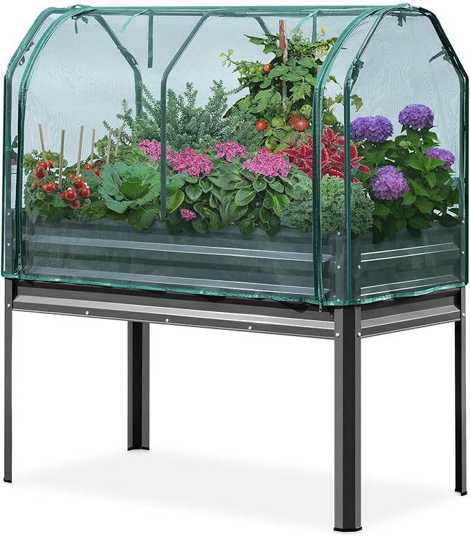 KING BIRD Large Raised Garden Bed with Netting Galvanized Elevated Planter Box with Legs 48×24×56 in for Backyard, Patio, Balcony, 400lb Capacity, Dark Grey KINGBIRD