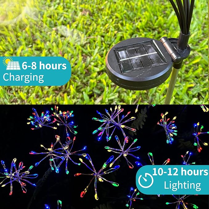 JJGoo Solar Garden Lights, New Upgraded 2 Pack Solar Swaying Starburst Light, Waterproof Fireworks Outdoor Lights, Yard Patio Pathway Decoration, Colorful JJGoo