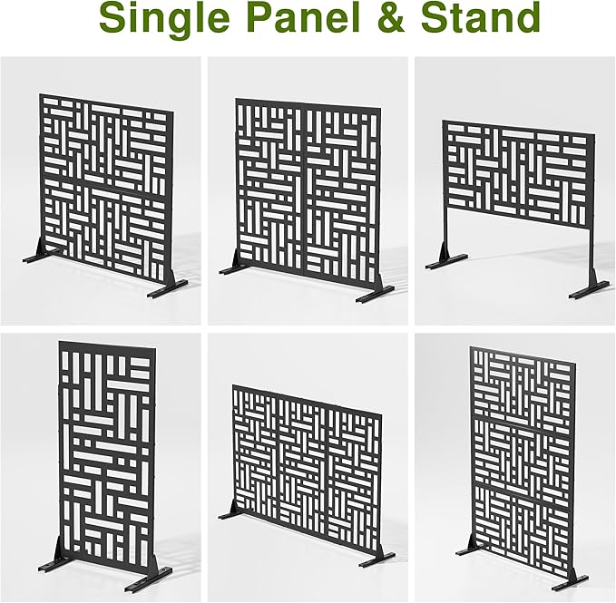 Casaphoria Metal Privacy Screen Outdoor, 72" H x 47" W Freestanding Decorative Privacy Screen for Patio Deck Balcony Garden with Stable Base, Black Helen Casaphoria