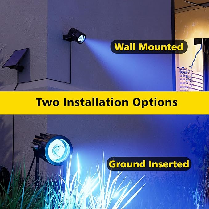 T-SUN Solar Spotlights, 2-in-1 RGB Solar Landscape Spotlights Outdoor Waterproof, Auto ON/Off Dual Head LED Lights for Garden, Yard, Halloween, Christmas Decor(RGB) T-SUN