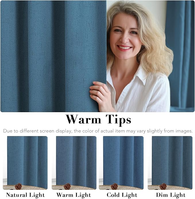 H.VERSAILTEX 100% Blackout Curtains for Bedroom Thermal Insulated Linen Textured Curtains Heat and Full Light Blocking Drapes Living Room Curtains 2 Panel Sets, Blue Sapphire, 52x45 Inch HVERSAILTEX
