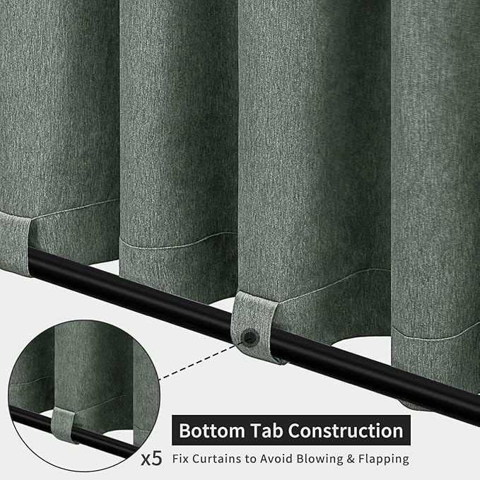 Easy-Going Linen Look Outdoor Curtains Waterproof Windproof Porch Curtains, Soft Thicken Outdoor Privacy Curtains for Patio, Gazebo, Grommet Top and Tab Bottom Drape, 1 Panel, 110x84 inch, Sage Green Easy-Going