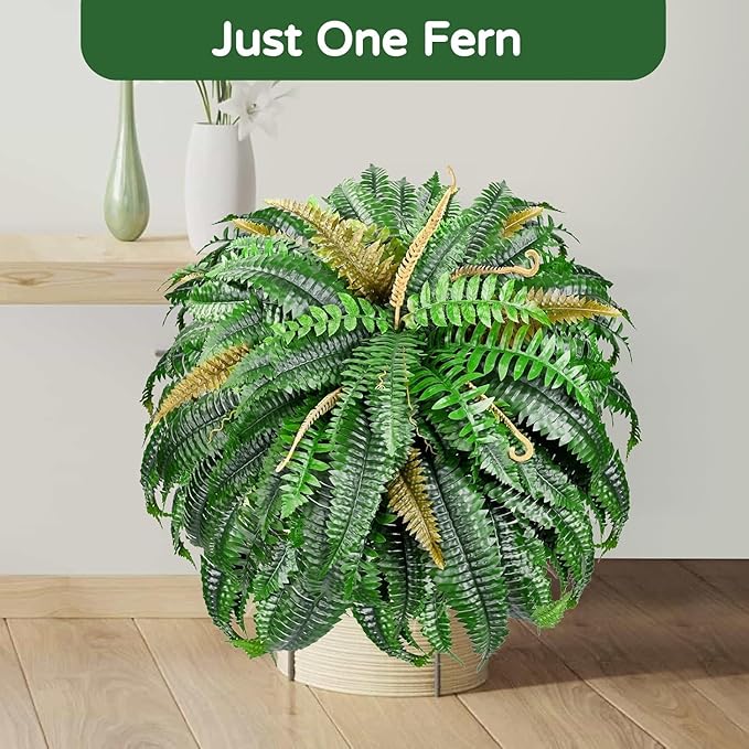 Set of 2 Large Autumn 88 Leaves Artificial Ferns for Outdoors Look Real, Fake Faux Boston Ferns for Outdoor Planter Realistic UV Resistant Artificial Fake Plants for Porch Patio Hanging 47 inch FAJUNZH
