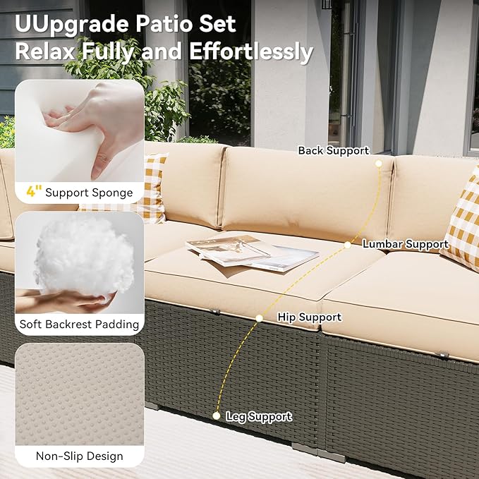 Aoxun Patio Furniture Set with Fire Pit Table, 12 Piece Outdoor Sectional Sofas, 10 Seats Wicker Rattan Outdoor Furniture with Thickened Cushion for Backyard, Garden Begin Aoxun