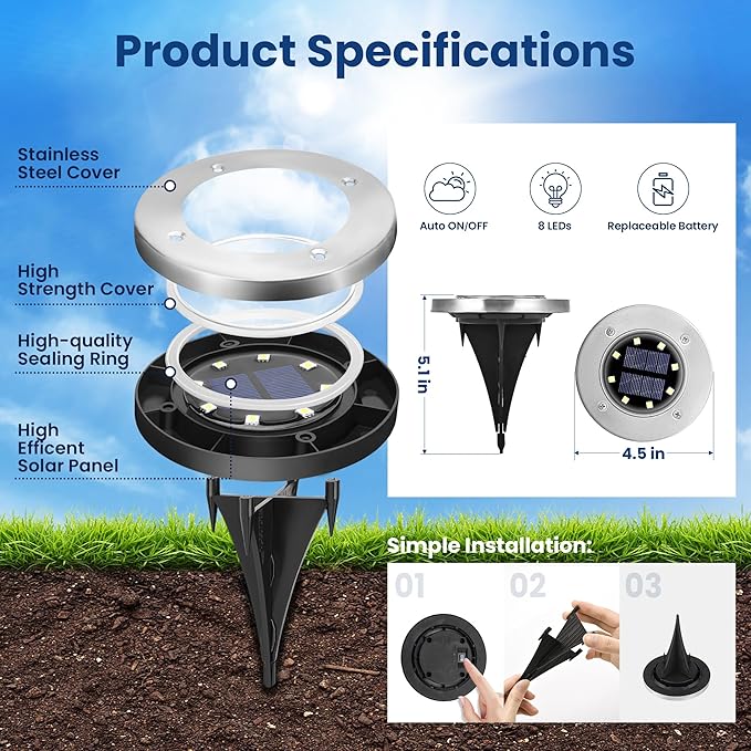 GIGALUMI Solar Ground Lights - No-Drill Fence Lighting Solution, Waterproof Perimeter Lights Compatible with Wood, Metal & Concrete Fences (16 Pack Warm White) GIGALUMI