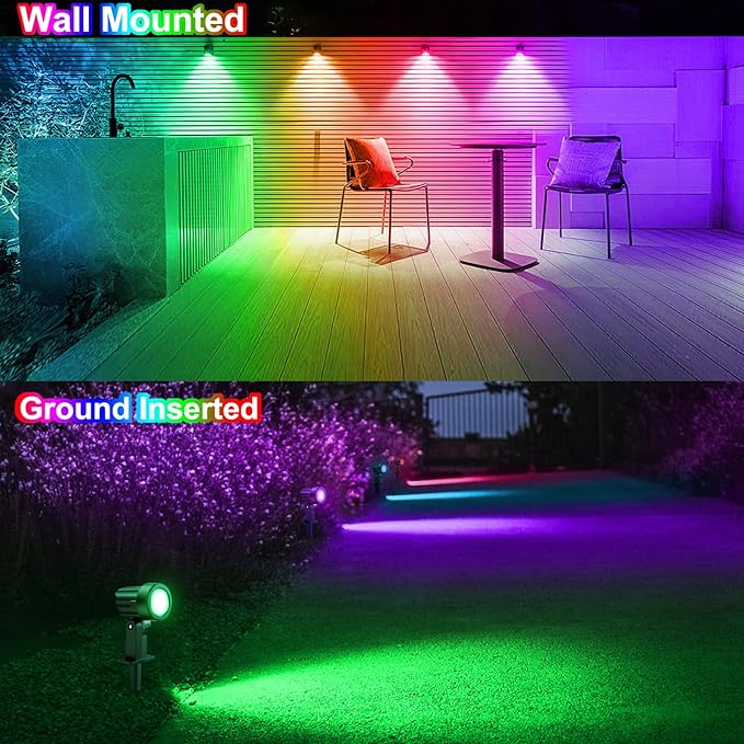MEIKEE 6 in 1 RGB Solar Landscape Lights with Remote, RGB Color Changing LED Solar Spotlights, Outdoor Waterproof RGB Spot Lights for Garden Party Wedding Christmas Festival MEIKEE