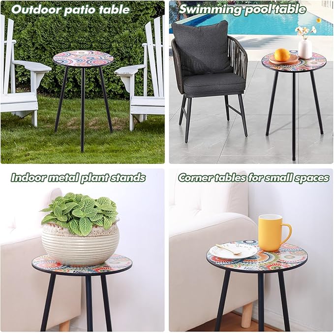 1 Pack Metal Outdoor Side Table Small Outside Round End Table for Patio Modern Accent Garden Corner Table for Small Spaces, Balcony, Porch, Weather-Resistant, Plant Stand Indoor PartyZealot