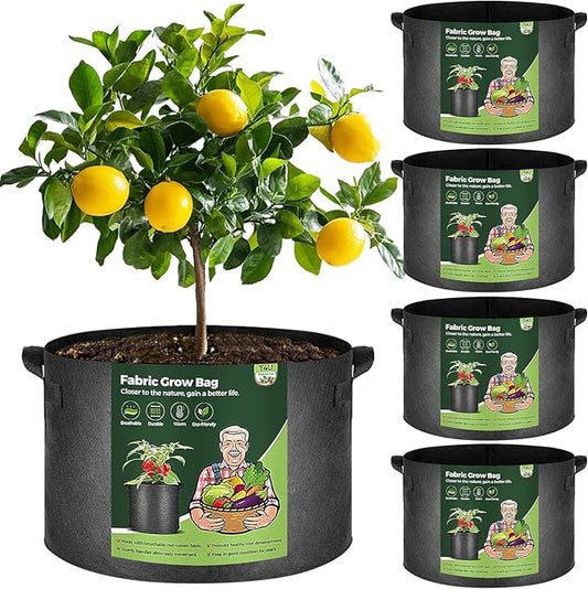 T4U 20 Gallon Grow Bags, Upgrade Fabric Grow Bags with Handles, Thickened Garden Plant Pots for Planting Vegetables, Tomato Planter, Smart Pots for Plants (5 Pack 20 Gal) T4U