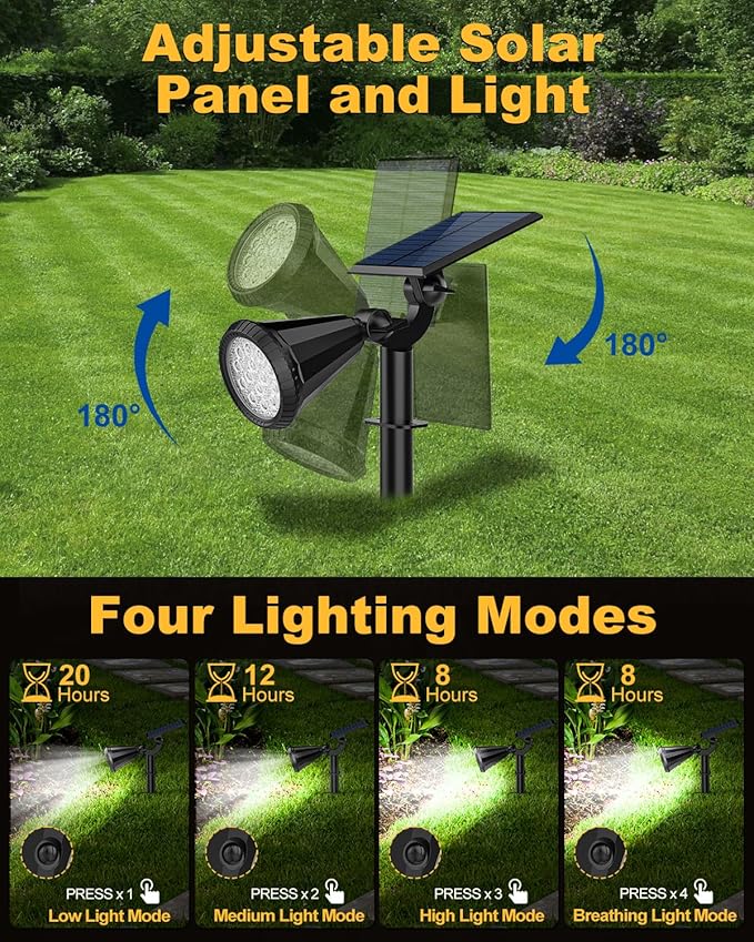 Solar Spot Lights Outdoor, 4 Pack Outdoor Solar Lights for Yard, IP65 Waterproof Solar Spotlights with 4 Modes, 2-in-1 Auto On/Off Solar Landscape Lights for Flood, Wall, Pathway (Cool White) FratinkSolarLights