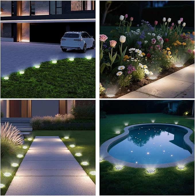 Solar Lights Outdoor 16 Pack, Solar Garden Outdoor Waterproof Pathway Lights Bright In-Ground Light Outdoor Lighting Decor for Lawn, Patio, Yard, Driveway, Step and Walkway White Light OULONGER