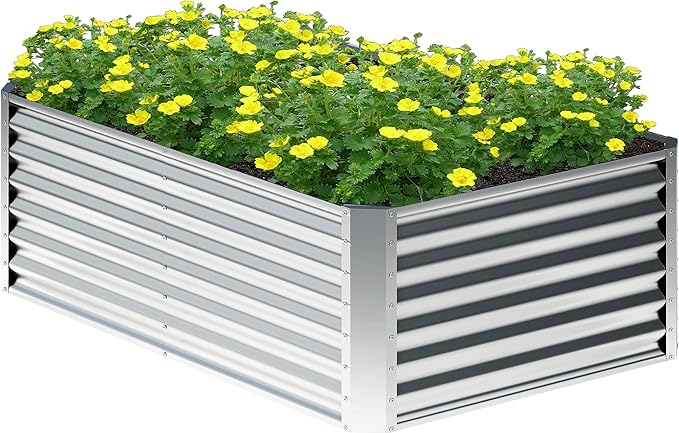 4x2x2FT Galvanized Raised Garden Bed,Planter Raised Beds-Metal Garden Box,Large Plant for Outdoor Planting, Vegetables Bed，Flower,herb-Silver Home