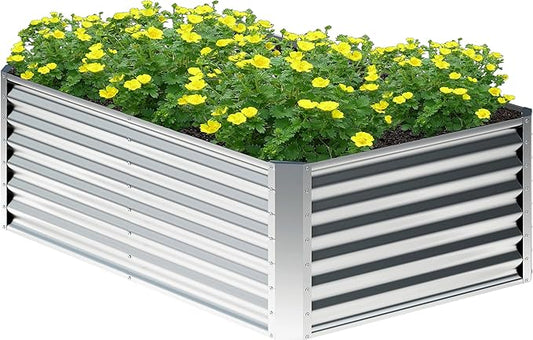 4x2x2FT Galvanized Raised Garden Bed,Planter Raised Beds-Metal Garden Box,Large Plant for Outdoor Planting, Vegetables Bed，Flower,herb-Silver Home