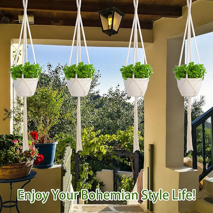 Macrame Plant Hangers Indoor Macrame,4 Pack Hanging Planter Holder for Window,Ceiling Crochet Handmade Boho Home Decor Set for Hanging Plants Basket Pot,Ivory petonfun