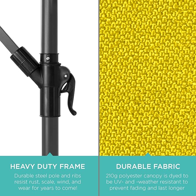 Best Choice Products 10ft Offset Cantilever Hanging Market Patio Umbrella, 8 Sturdy Ribs, Easy Adjustment - Yellow BestChoiceProducts