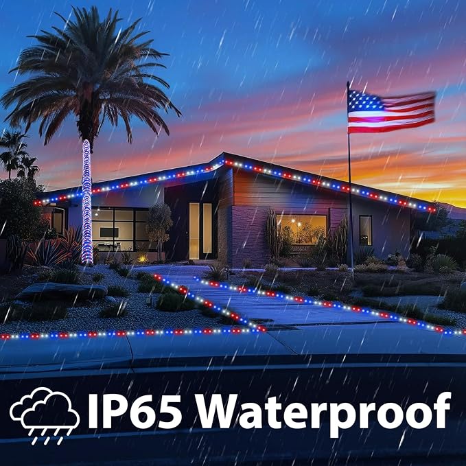 150ft LED Rope Lights Outdoor, 1080 LED Flexible Tube Lights with 8 Modes, Waterproof LED Rope Lighting for Independence Flag Day, Memorial Day, National Day, Outdoor,Indoor Decor (Red & White & Blue) Jnaurb