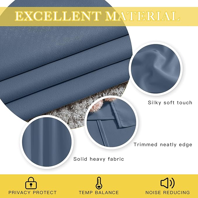NICETOWN Blackout Stone Blue Curtain for Sliding Door, Grommet Room Divider French Door Curtain Wide Window Treatment Sound Reducing Thermal Drapes for Bedroom/Living Room (1 Panel, W80 x L95) NICETOWN