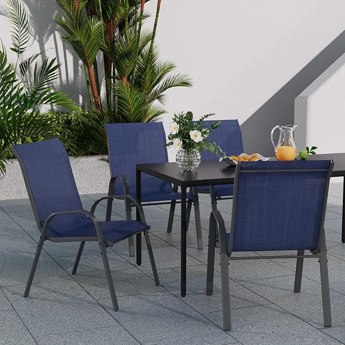 Patio Dining Chairs Set of 6, Outdoor High Stacking Chairs，Breathable Seat Fabric and Alloy Steel Frame for Backyard, Porch, Garden, Sunroom (Blue) VonzoyHome
