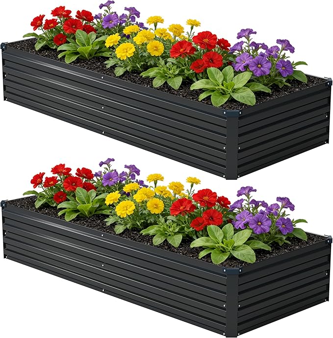 8x2x1 ft(2 Pack) Galvanized Raised Garden Bed,Outdoor Planter Box Metal Patio Kit Planting Bed for Vegetables Flowers and Succulents,Black Zunatu