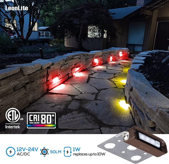 LEONLITE 8-Pack Premium Series RGB 4 Inch 1W LED Retaining Wall Lights Swivel, Color Changing Hardscape Lighting Low Voltage, 12V-24V AC/DC LED Landscape Hardscape Paver Light, Outdoor Step Light, ETL LEONLITE