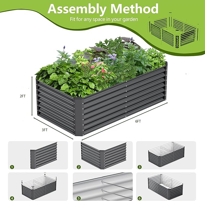 6x3x2FT Galvanized Raised Garden Bed,Galvanized Planter Boxes Outdoor, Large Metal Raised Garden Beds for Vegetables-Grey AyenGuard