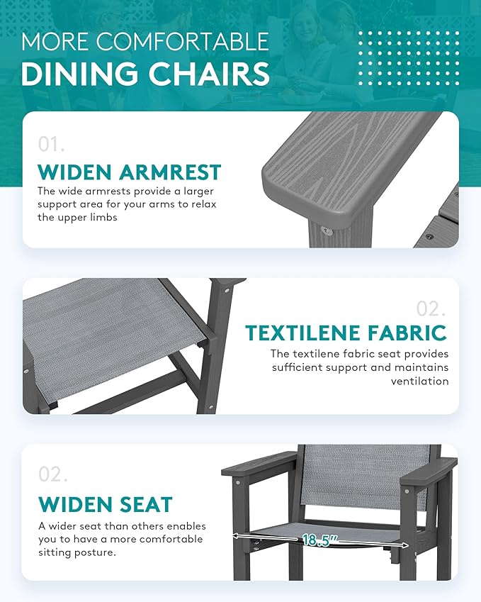 SERWALL 9-Piece Outdoor Dining Set, 60" - 83" Expandable Patio Dining Table with 6 Breathable Textilene Chairs, All Weather HDPE Patio Furniture Set for Backyard, Garden, Grey SERWALL
