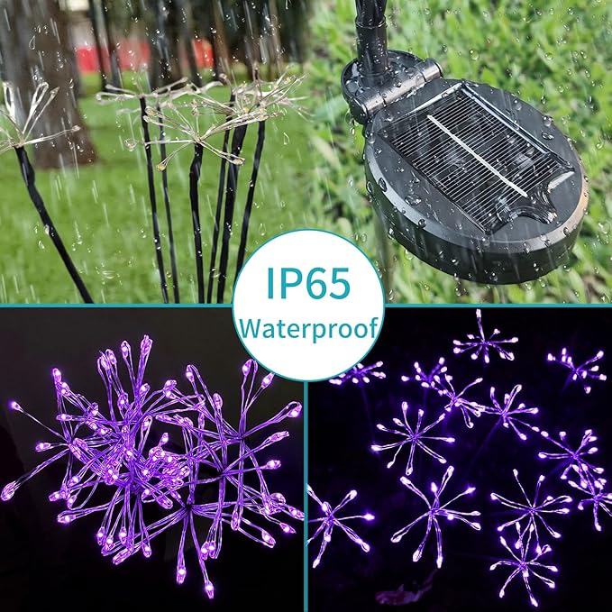 JJGoo Solar Garden Lights, New Upgraded 2 Pack Solar Swaying Starburst Light, Waterproof Fireworks Outdoor Lights, Yard Patio Pathway Decoration, Purple JJGoo