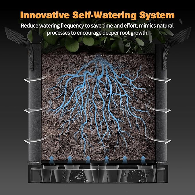 Self-Watering Grow Bags, 5-Pack 10 Gallon 420G Thick Nonwoven Fabric Pots with Reinforced Handles and Multi-Purpose Rings, for Low Stress Plant Training Fruits, Vegetables,and Flowers Patigrow