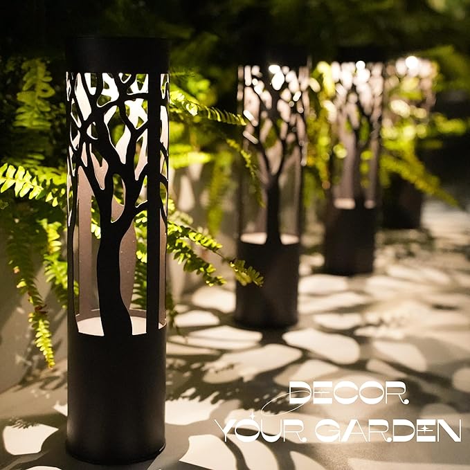 4Pack Solar Pathway Lights Outdoor, Landscape Lighting Dust to Dawn Solar Lights for Garden Decor, Metal Path Lights Solar Powered for Yard Lawn Patio Walkway Warm Yellow PUMPSUN