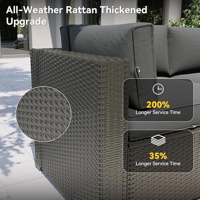 Aoxun Patio Furniture Set, 7 Piece Outdoor Sectional Sofas with Waterproof Cover, Wicker Rattan Outdoor Furniture Patio Conversation Set for Backyard, Garden Dark Grey Aoxun