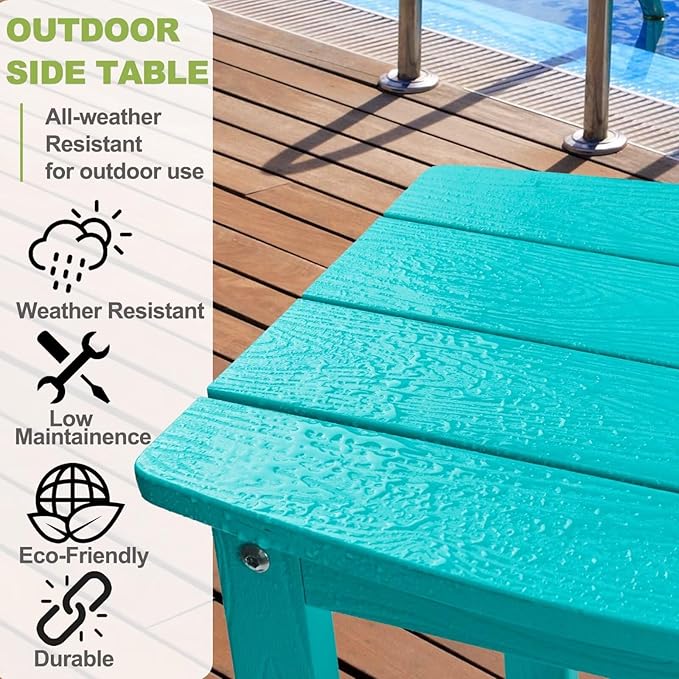 Y&M Outdoor Side Table, HIPS Adirondack Small Double Layer Table, Waterproof Square Balcony Modern End Tables for Patio, Pool, Beach, Porch, Deck, Indoor or Outdoor Use, Aruba Blue YM