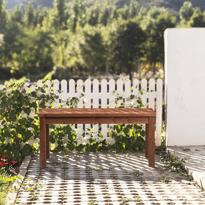 VINGLI Outdoor Wooden Bench, 40” Porch Bench Outdoor Backless Garden Bench, Small Outdoor Bench for Deck Patio Entryway VINGLI