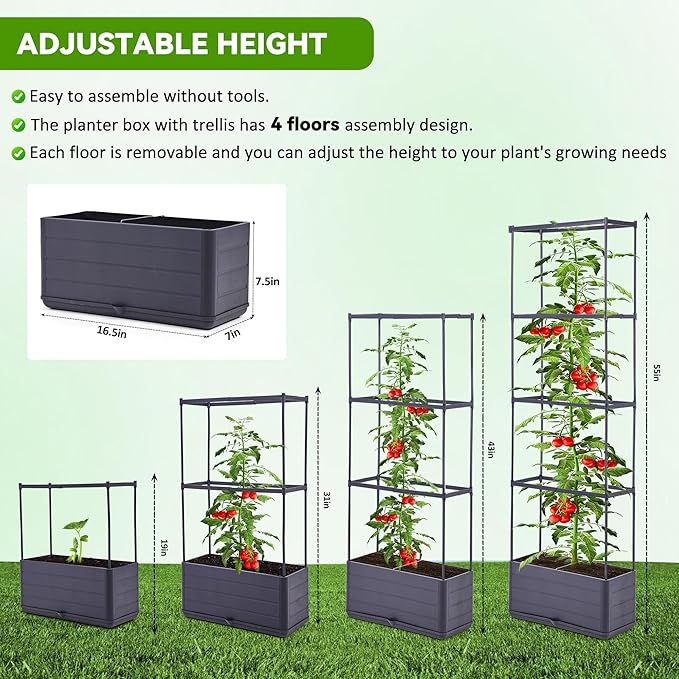 GENMOUS 2 Pack Rectangle 4 Tier Tomato Planter, Raised Garden Bed Tall 45'' Vertical Elevated Garden Planter Standing Garden Bed Planter Box with Drainage Holes Patio Balcony Porch Black GenMousCo