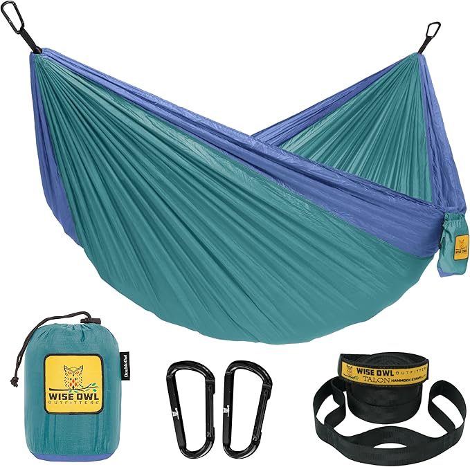 Wise Owl Outfitters Camping Hammock – 500lbs Portable Hammock with Tree Straps - Travel, Backpacking, Hiking, Outdoors Camping Gear - Single or Double WiseOwlOutfitters