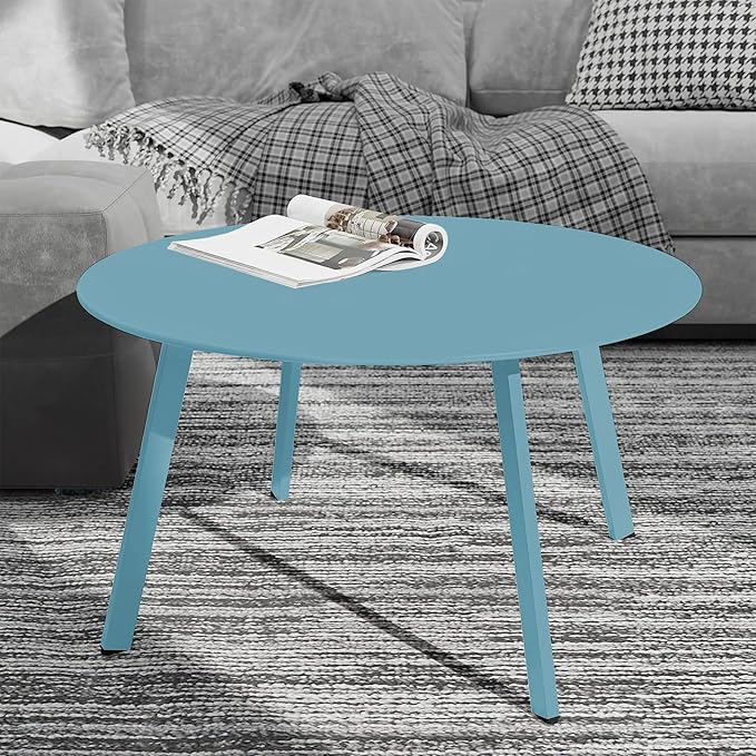 Grand patio Round Coffee Table, Weather Resistant Patio Side Table, Outdoor Round End Table with Square Feet, Great for Backyard, Patio, Deck, Blue GrandPatio